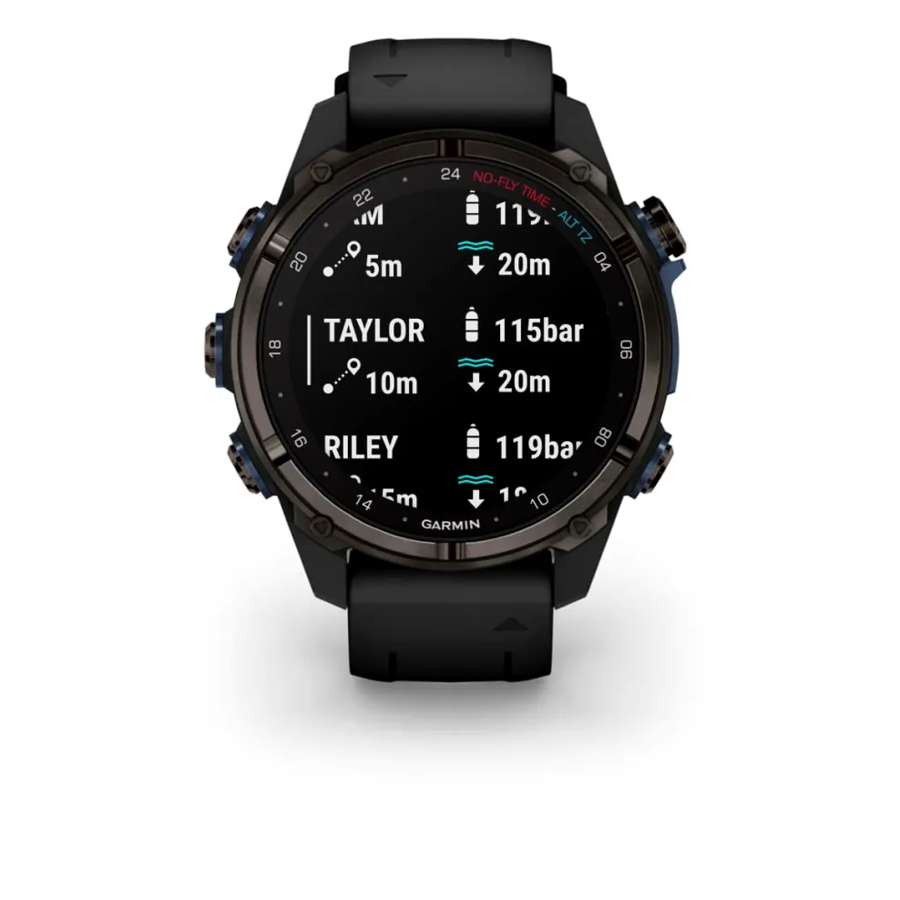 Garmin Descent Mk3i, 43 мм, титановый, угольно-серый, DLC, черный силиконовый ремешок, фото 2 из 7
