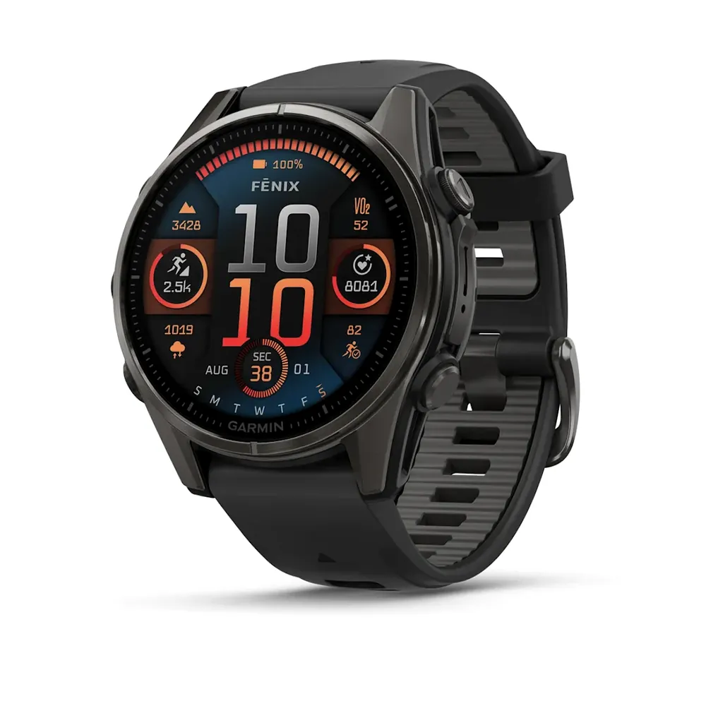 Garmin Fenix 8, 43 мм, AMOLED, Sapphire, угольно-черный DLC, пепельно-серый ремешок, фото 1 из 7