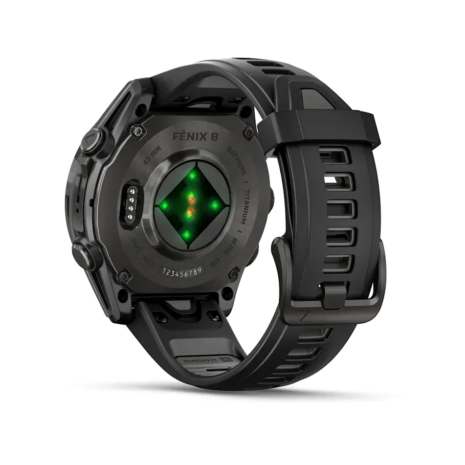 Garmin Fenix 8, 43 мм, AMOLED, Sapphire, угольно-черный DLC, пепельно-серый ремешок, фото 3 из 7