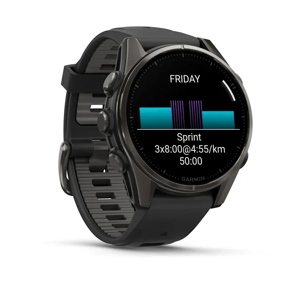 Garmin Fenix 8, 43 мм, AMOLED, Sapphire, угольно-черный DLC, пепельно-серый ремешок, фото 6 из 7