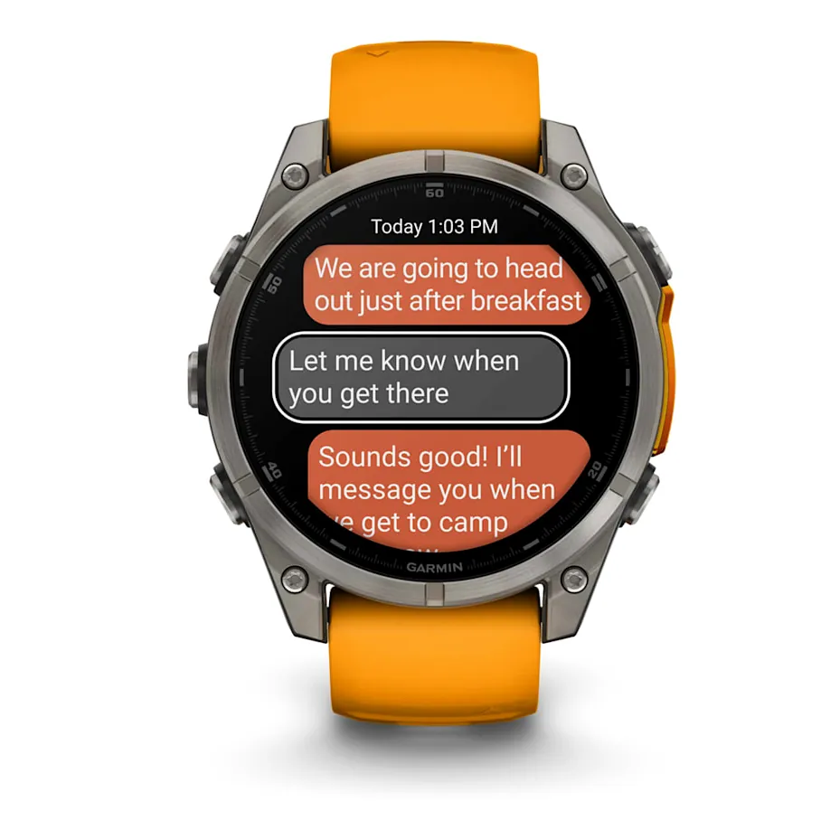 Garmin Fenix 8, 47 мм, AMOLED, Sapphire, Titanium, светло-серый, оранжевый силиконовый ремешок, фото 2 из 7