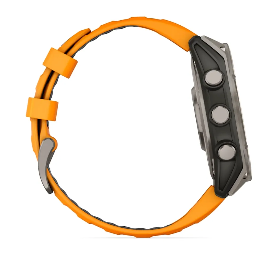 Garmin Fenix 8, 47 мм, AMOLED, Sapphire, Titanium, светло-серый, оранжевый силиконовый ремешок, фото 5 из 7