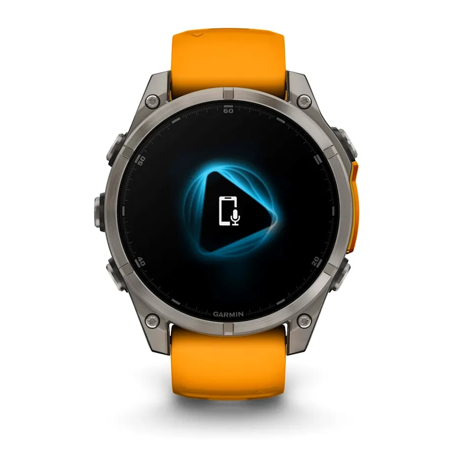 Garmin Fenix 8, 47 мм, AMOLED, Sapphire, Titanium, светло-серый, оранжевый силиконовый ремешок, фото 7 из 7