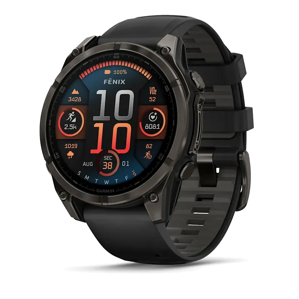 Garmin Fenix 8, 47 мм, AMOLED, Sapphire, угольно-черный DLC, пепельно-черный силиконовый ремешок, фото 1 из 5