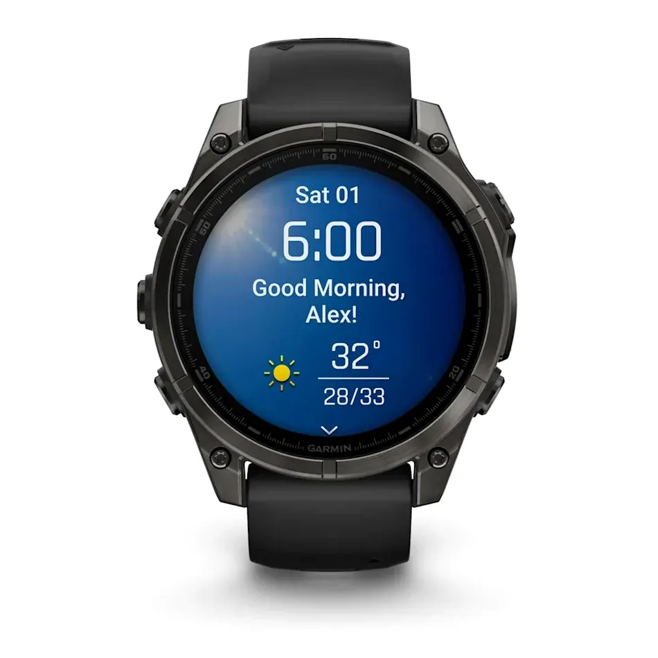 Garmin Fenix 8, 47 мм, AMOLED, Sapphire, угольно-черный DLC, пепельно-черный силиконовый ремешок, фото 2 из 5