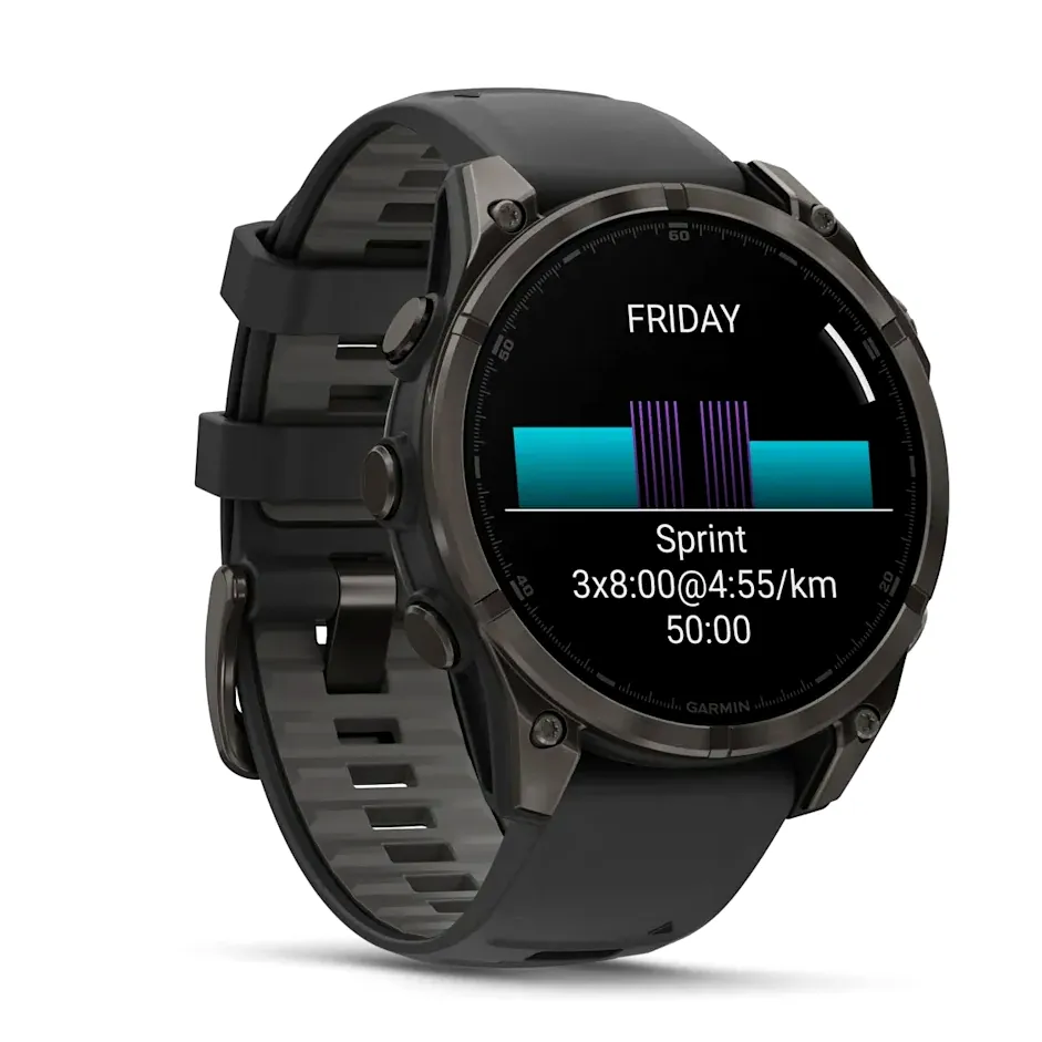 Garmin Fenix 8, 47 мм, AMOLED, Sapphire, угольно-черный DLC, пепельно-черный силиконовый ремешок, фото 3 из 5