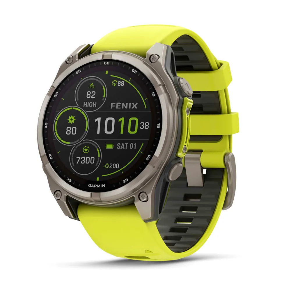 Garmin Fenix 8, 47 мм, Solar, Sapphire, титановый серый с желтым ремешком, фото 1 из 6