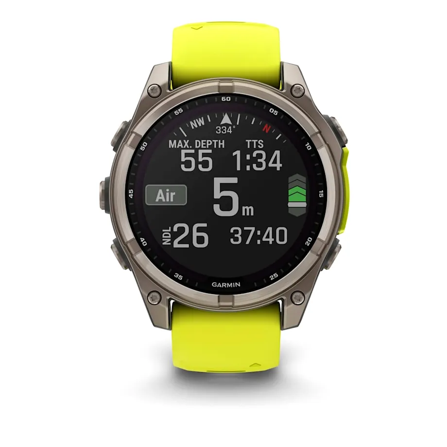 Garmin Fenix 8, 47 мм, Solar, Sapphire, титановый серый с желтым ремешком, фото 2 из 6