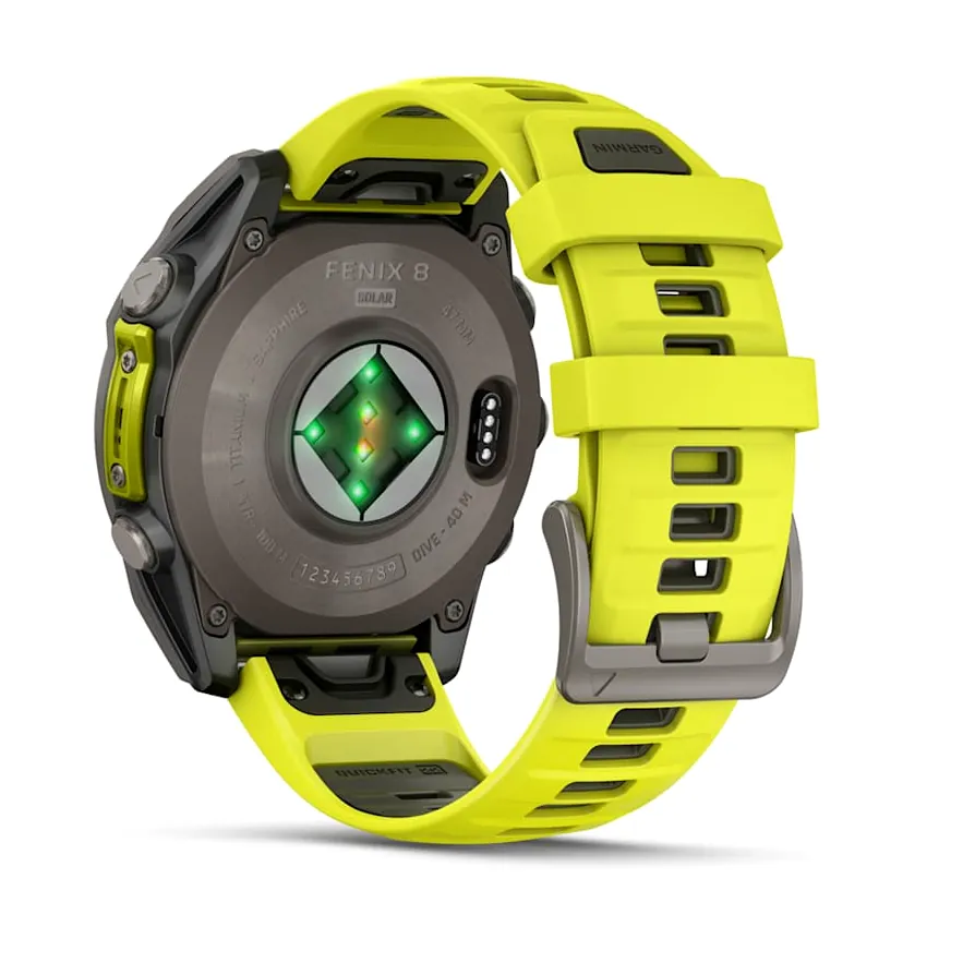Garmin Fenix 8, 47 мм, Solar, Sapphire, титановый серый с желтым ремешком, фото 4 из 6