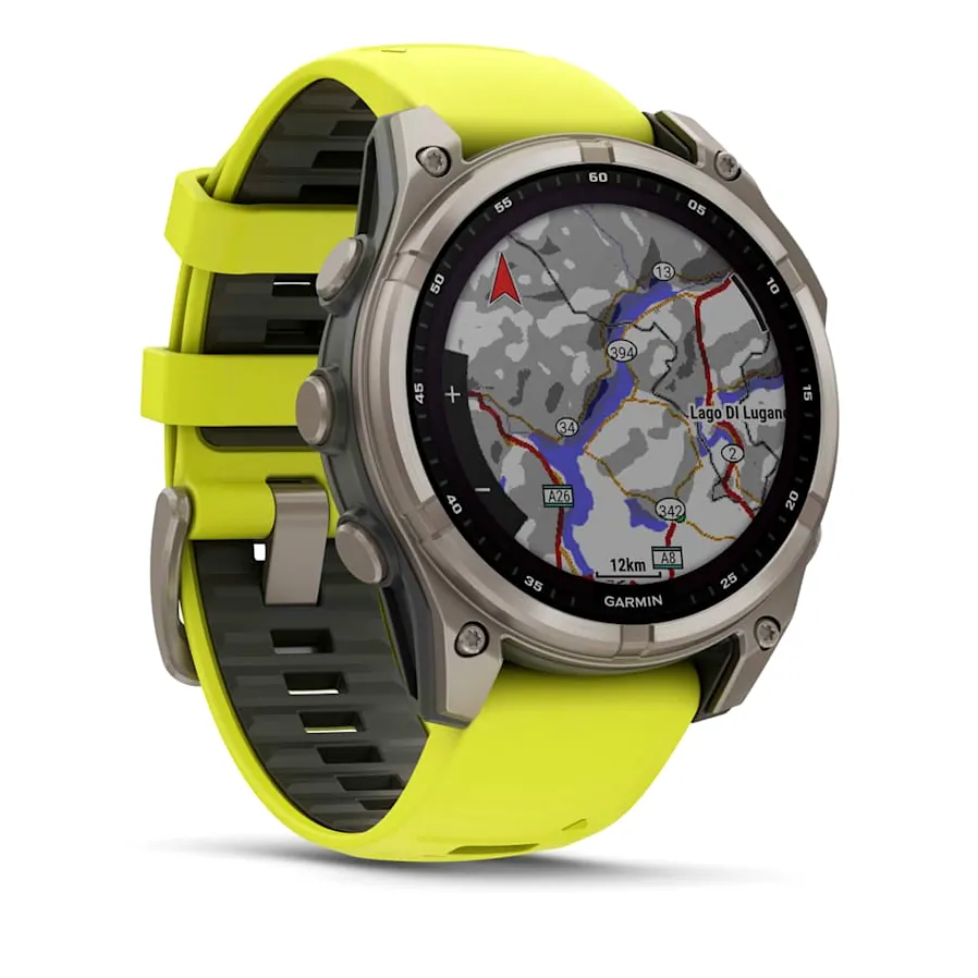 Garmin Fenix 8, 47 мм, Solar, Sapphire, титановый серый с желтым ремешком, фото 5 из 6