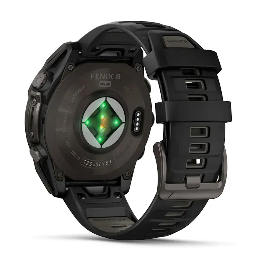 Garmin Fenix 8, 47 мм, Solar, Sapphire, титановый угольно-серый DLC с черным ремешком, фото 5 из 6