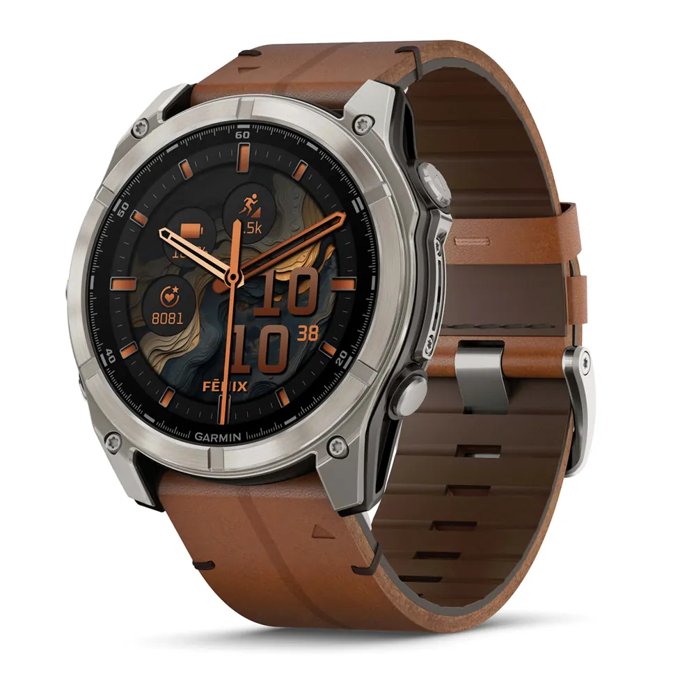 Garmin Fenix 8, 51 мм, AMOLED, Sapphire, Titanium, каштановый кожаный ремешок, фото 1 из 6
