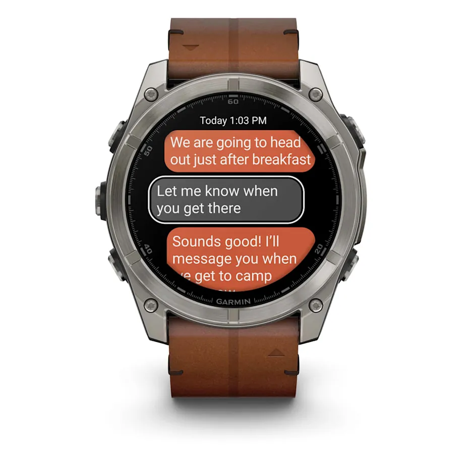 Garmin Fenix 8, 51 мм, AMOLED, Sapphire, Titanium, каштановый кожаный ремешок, фото 2 из 6