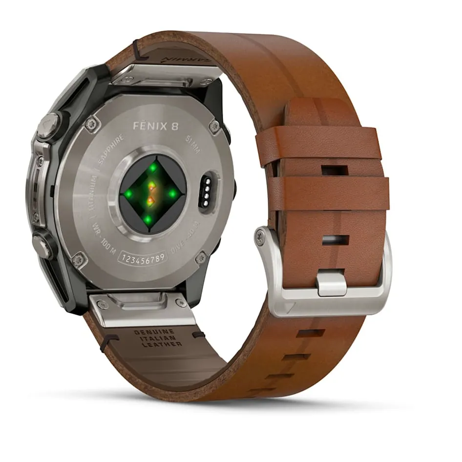 Garmin Fenix 8, 51 мм, AMOLED, Sapphire, Titanium, каштановый кожаный ремешок, фото 3 из 6