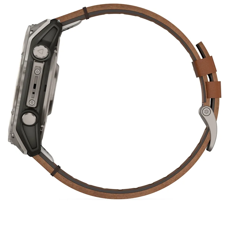 Garmin Fenix 8, 51 мм, AMOLED, Sapphire, Titanium, каштановый кожаный ремешок, фото 4 из 6
