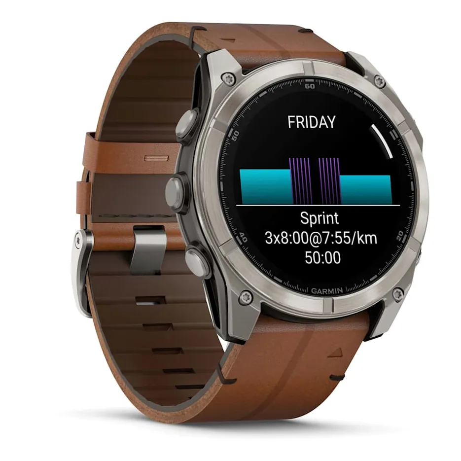 Garmin Fenix 8, 51 мм, AMOLED, Sapphire, Titanium, каштановый кожаный ремешок, фото 5 из 6