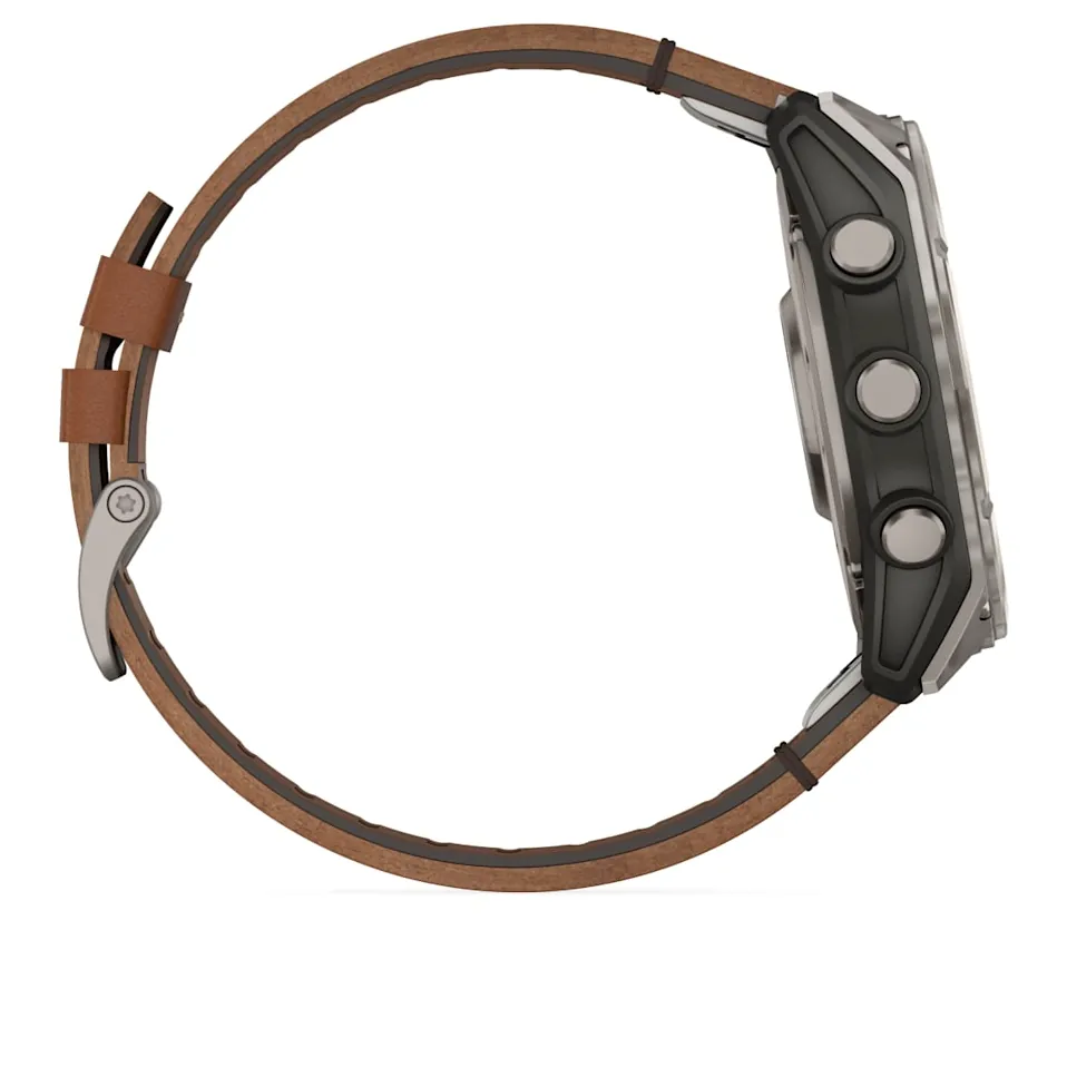 Garmin Fenix 8, 51 мм, AMOLED, Sapphire, Titanium, каштановый кожаный ремешок, фото 6 из 6