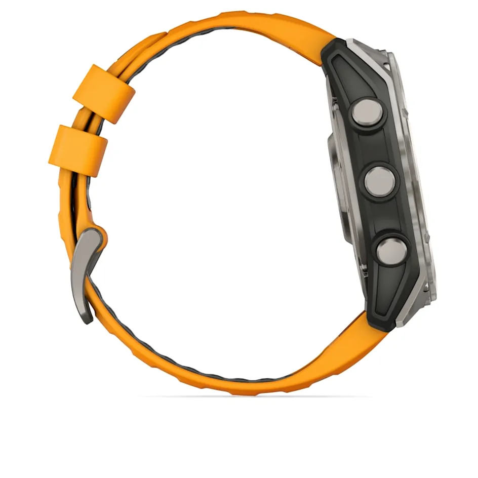 Garmin Fenix 8, 51 мм, AMOLED, Sapphire, Titanium, светло-серый, оранжевый силиконовый ремешок, фото 4 из 7