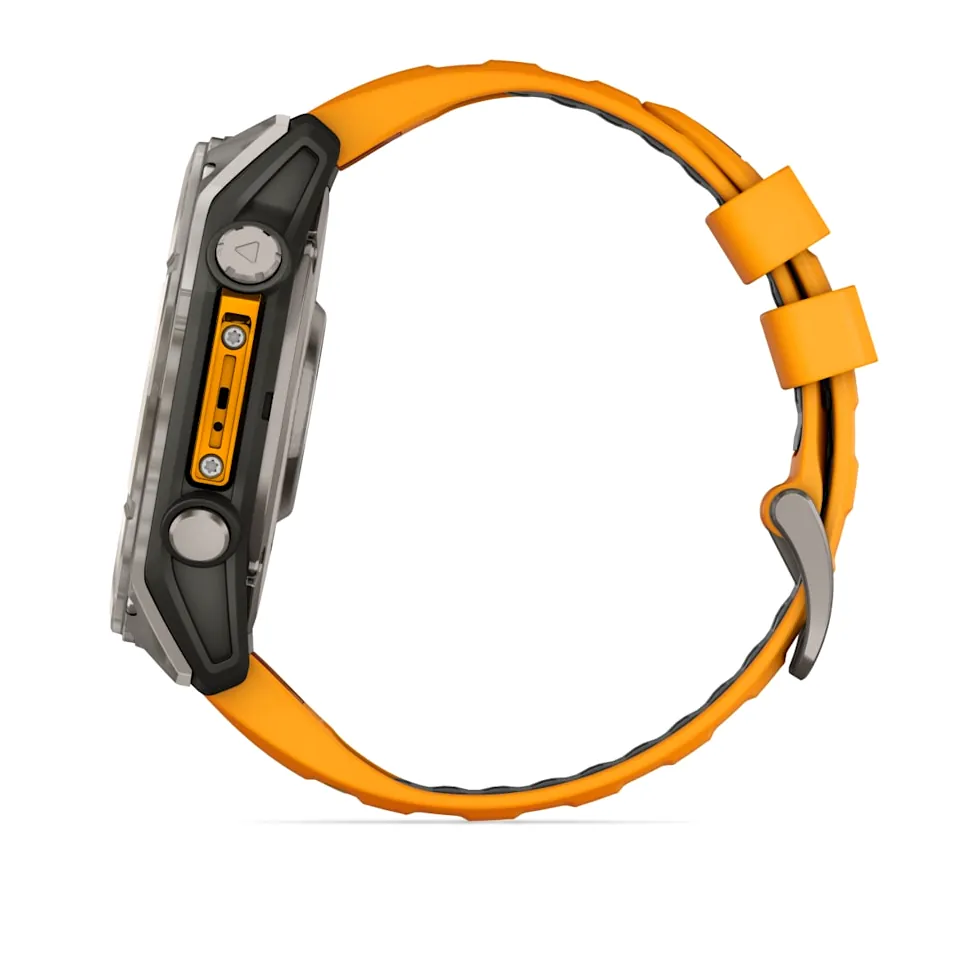 Garmin Fenix 8, 51 мм, AMOLED, Sapphire, Titanium, светло-серый, оранжевый силиконовый ремешок, фото 6 из 7