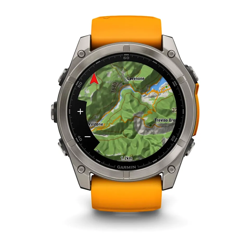 Garmin Fenix 8, 51 мм, AMOLED, Sapphire, Titanium, светло-серый, оранжевый силиконовый ремешок, фото 7 из 7