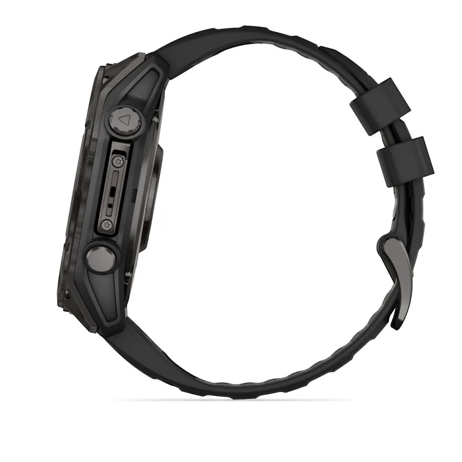 Garmin Fenix 8, 51 мм, AMOLED, Sapphire, угольно-серый DLC, пепельно-черный силиконовый ремешок, фото 2 из 7