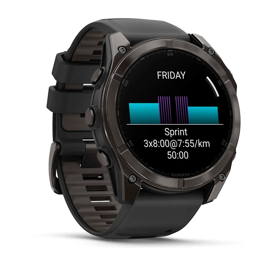 Garmin Fenix 8, 51 мм, AMOLED, Sapphire, угольно-серый DLC, пепельно-черный силиконовый ремешок, фото 6 из 7