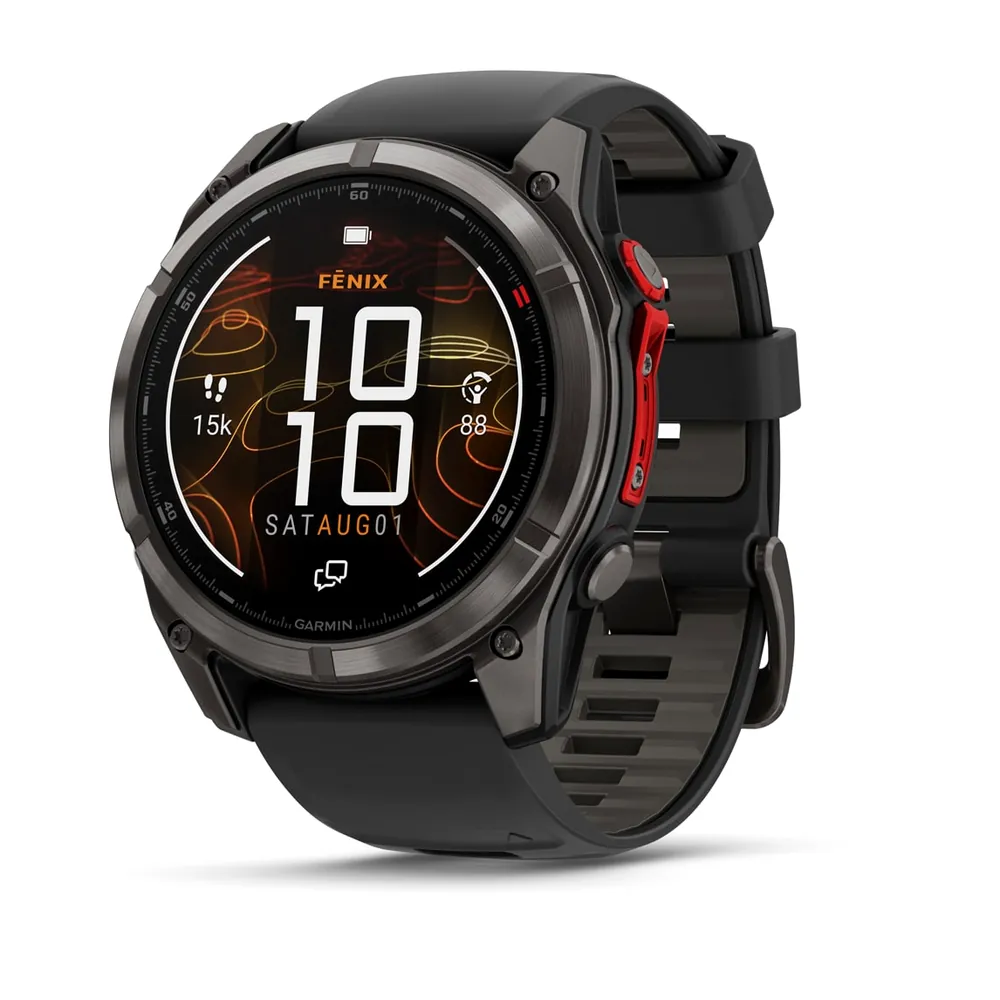 Garmin Fenix 8, 51 мм, MicroLED, DLC, угольно-серый, черный силиконовый ремешок, фото 1 из 3