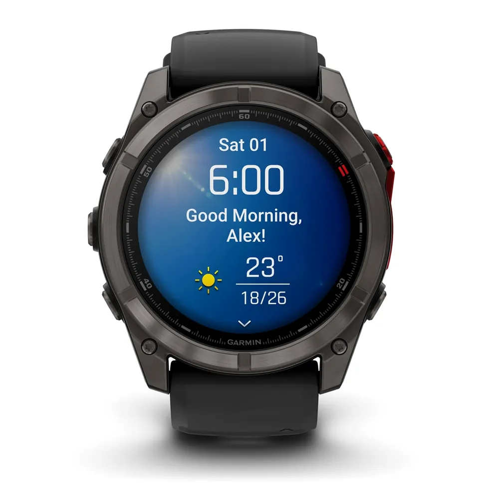 Garmin Fenix 8, 51 мм, MicroLED, DLC, угольно-серый, черный силиконовый ремешок, фото 2 из 3