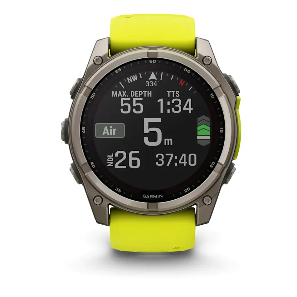Garmin Fenix 8, 51 мм, Solar, Sapphire, титановый серый с желтым ремешком, фото 3 из 5