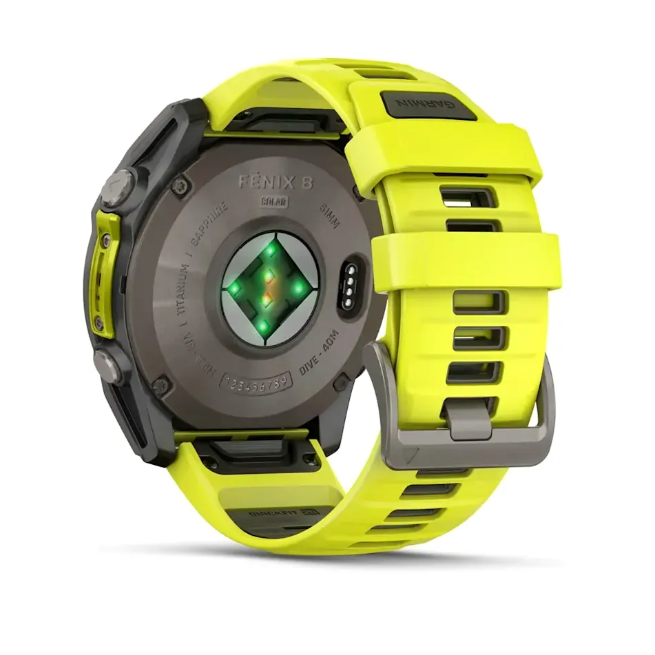 Garmin Fenix 8, 51 мм, Solar, Sapphire, титановый серый с желтым ремешком, фото 5 из 5