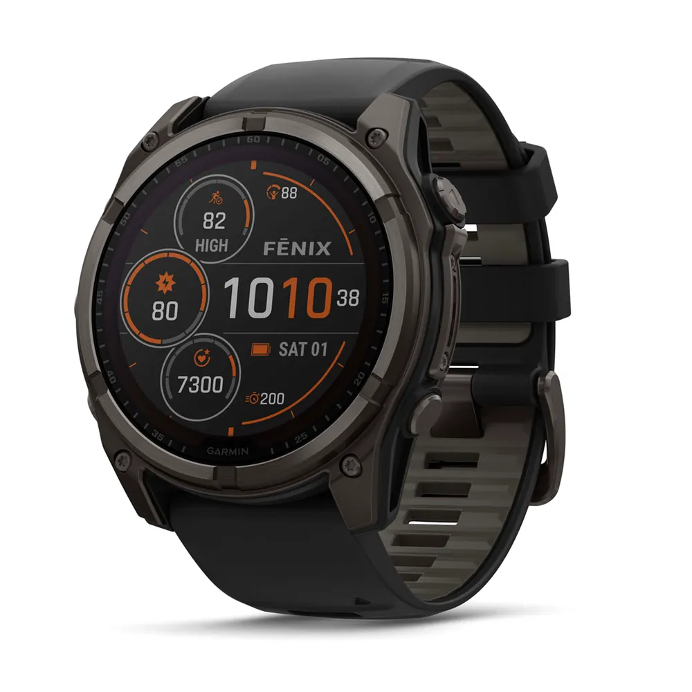 Garmin Fenix 8, 51 мм, Solar, Sapphire, титановый угольно-серый с DLC-покрытием и черным ремешком, фото 1 из 6