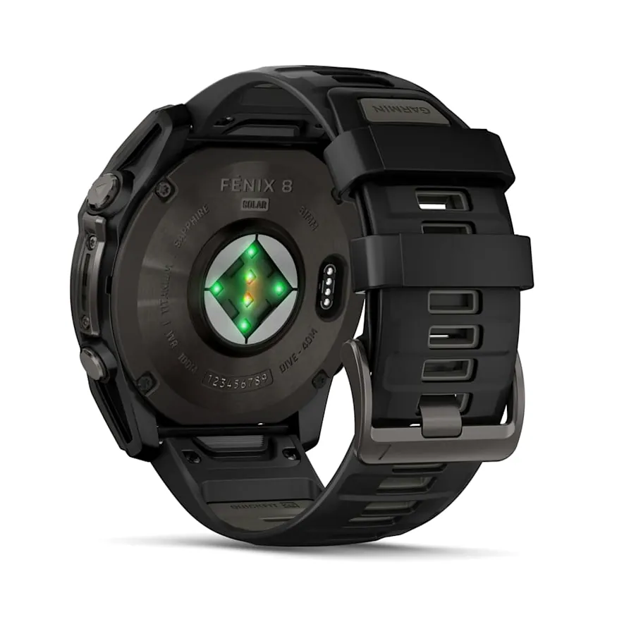 Garmin Fenix 8, 51 мм, Solar, Sapphire, титановый угольно-серый с DLC-покрытием и черным ремешком, фото 3 из 6