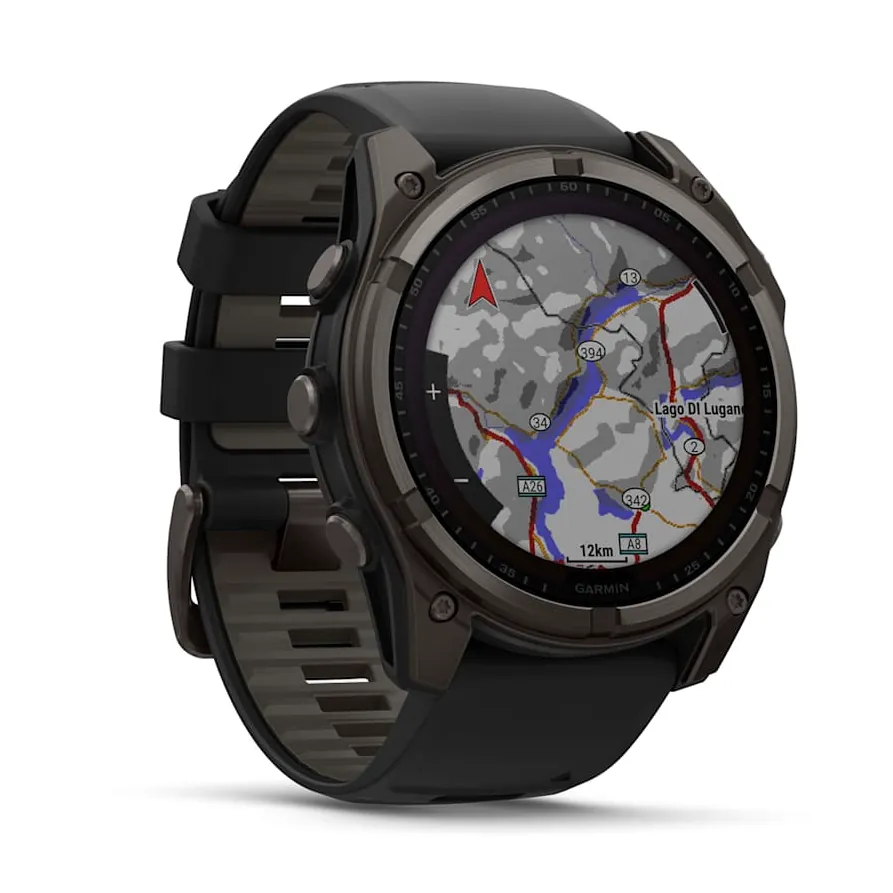 Garmin Fenix 8, 51 мм, Solar, Sapphire, титановый угольно-серый с DLC-покрытием и черным ремешком, фото 5 из 6