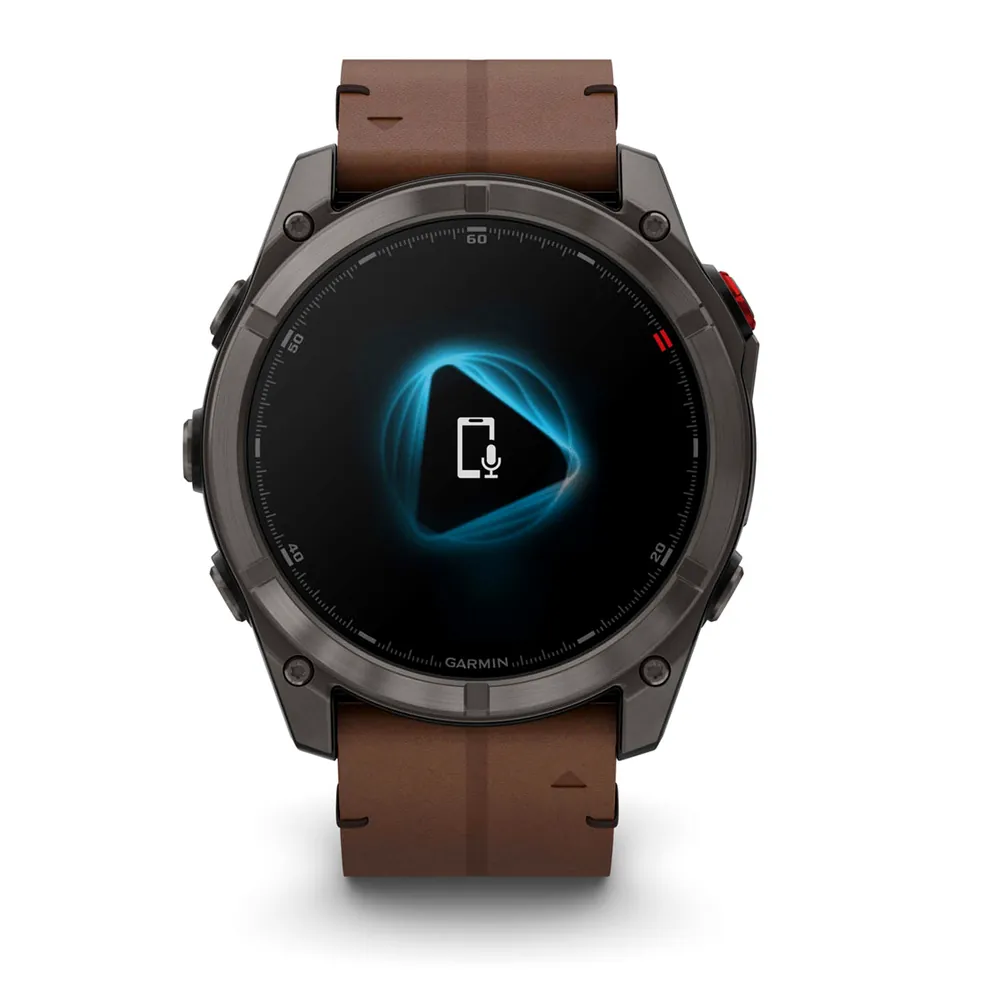 Garmin Fenix 8 Pro, 51 мм, AMOLED, DLC, угольно-серый, коричневый кожаный ремешок, фото 3 из 7