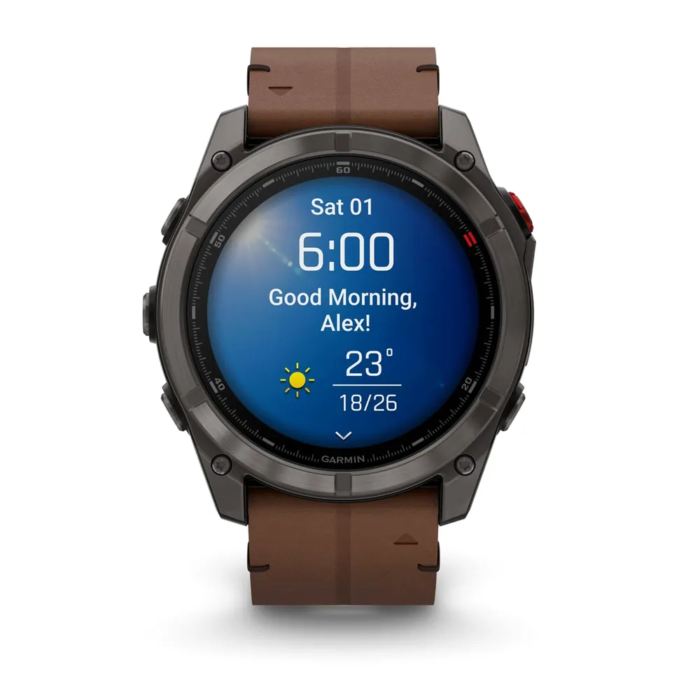 Garmin Fenix 8 Pro, 51 мм, AMOLED, DLC, угольно-серый, коричневый кожаный ремешок, фото 4 из 7