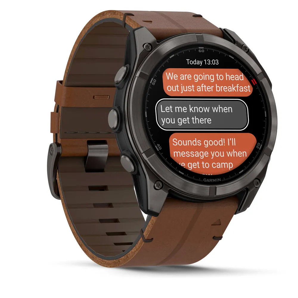 Garmin Fenix 8 Pro, 51 мм, AMOLED, DLC, угольно-серый, коричневый кожаный ремешок, фото 5 из 7