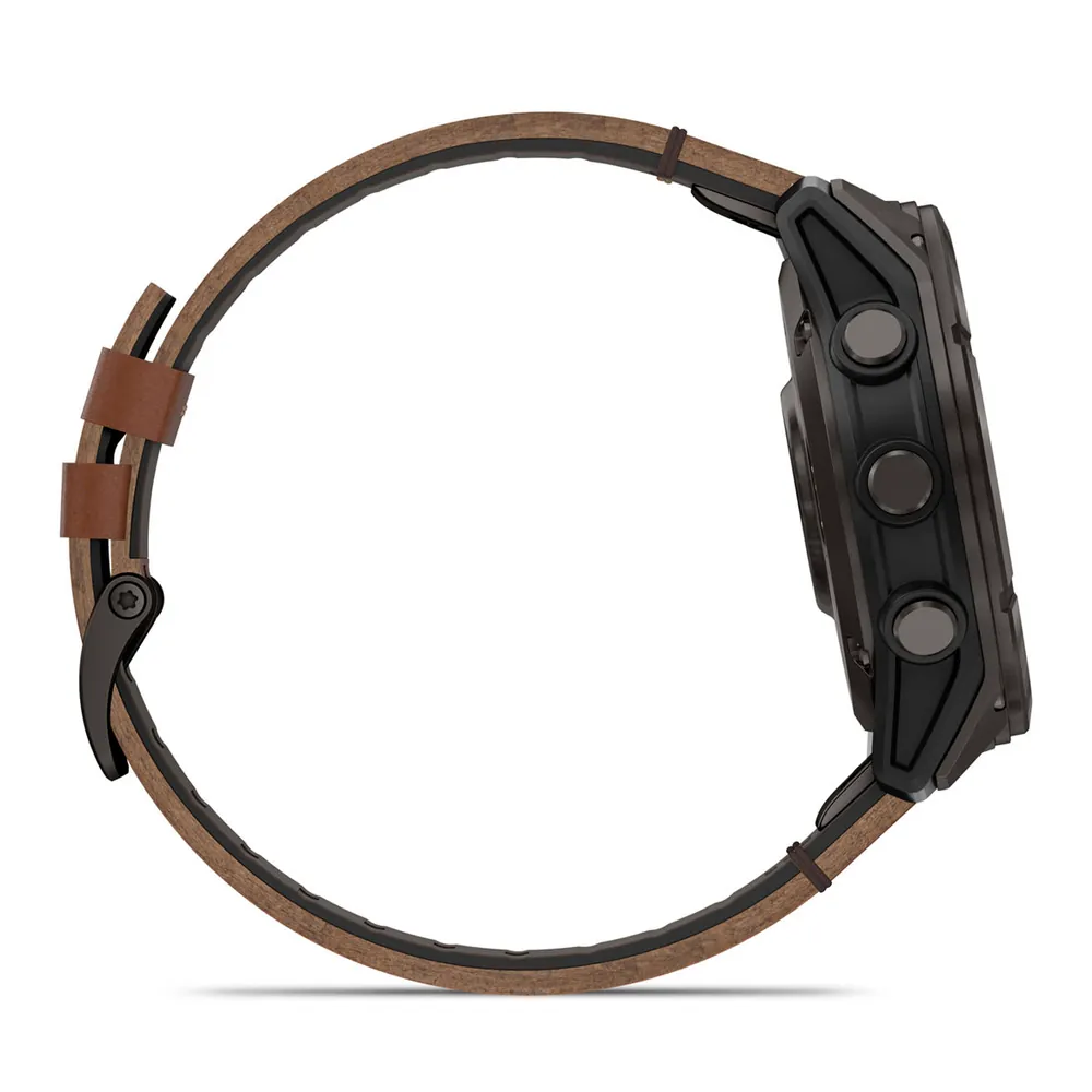 Garmin Fenix 8 Pro, 51 мм, AMOLED, DLC, угольно-серый, коричневый кожаный ремешок, фото 6 из 7