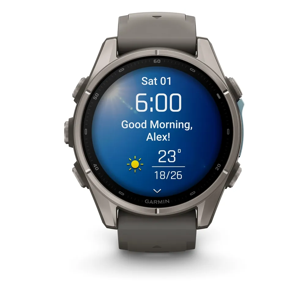 Garmin Fenix 9, 43 мм, титановый, пепельно-серый силиконовый ремешок, фото 5 из 8