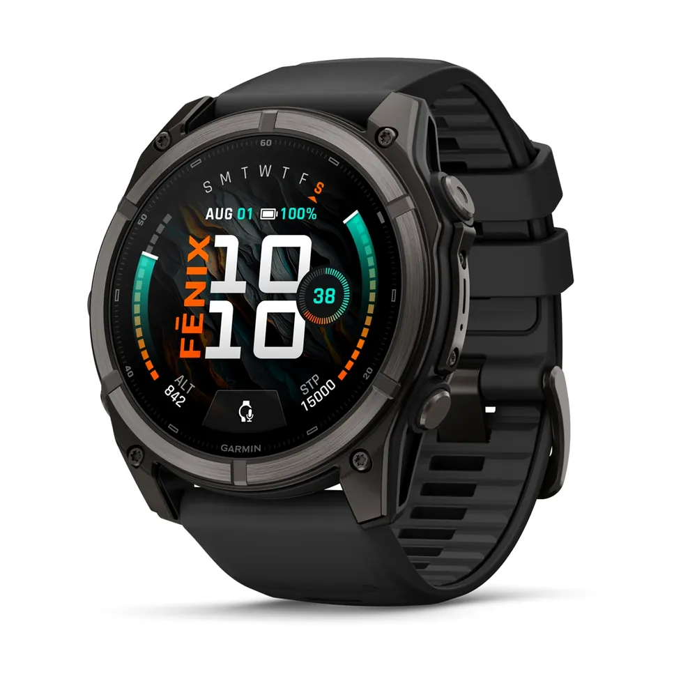 Garmin Fenix 9, 51 мм, титановый, угольно-серый DLC, черный силиконовый ремешок, фото 1 из 8