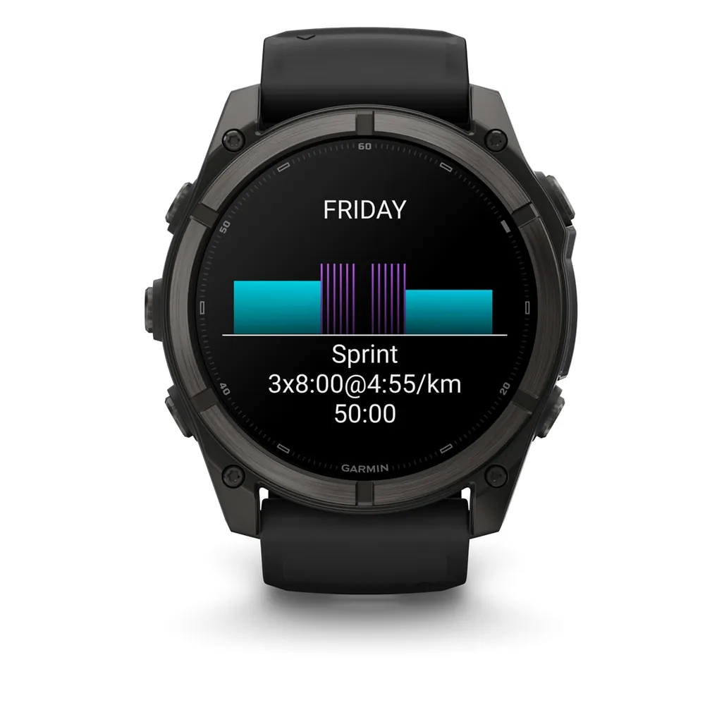 Garmin Fenix 9, 51 мм, титановый, угольно-серый DLC, черный силиконовый ремешок, фото 4 из 8
