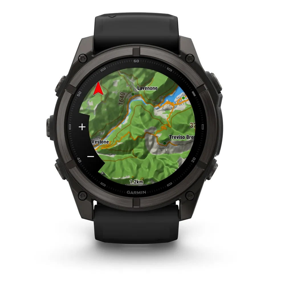 Garmin Fenix 9, 51 мм, титановый, угольно-серый DLC, черный силиконовый ремешок, фото 5 из 8