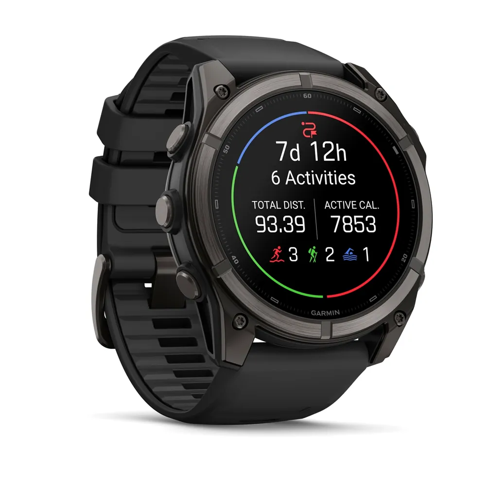Garmin Fenix 9, 51 мм, титановый, угольно-серый DLC, черный силиконовый ремешок, фото 7 из 8
