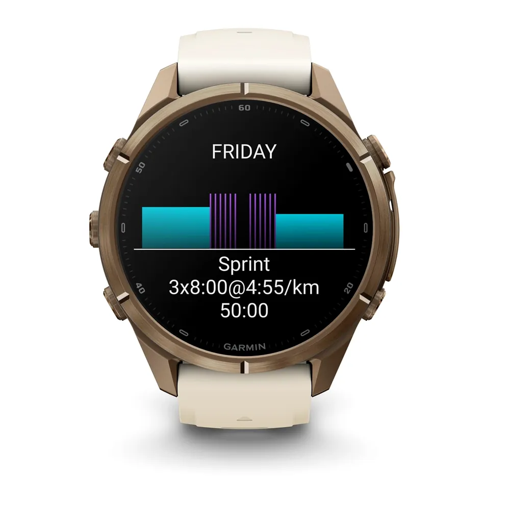 Garmin Fenix 9 Pro, 43 мм, титановый цвета «осеннее золото», кремово-серый силиконовый ремешок, фото 2 из 7