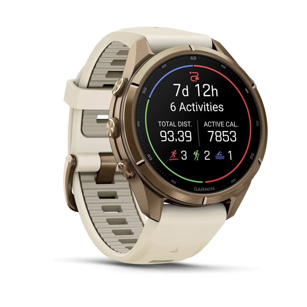 Garmin Fenix 9 Pro, 43 мм, титановый цвета «осеннее золото», кремово-серый силиконовый ремешок, фото 5 из 7