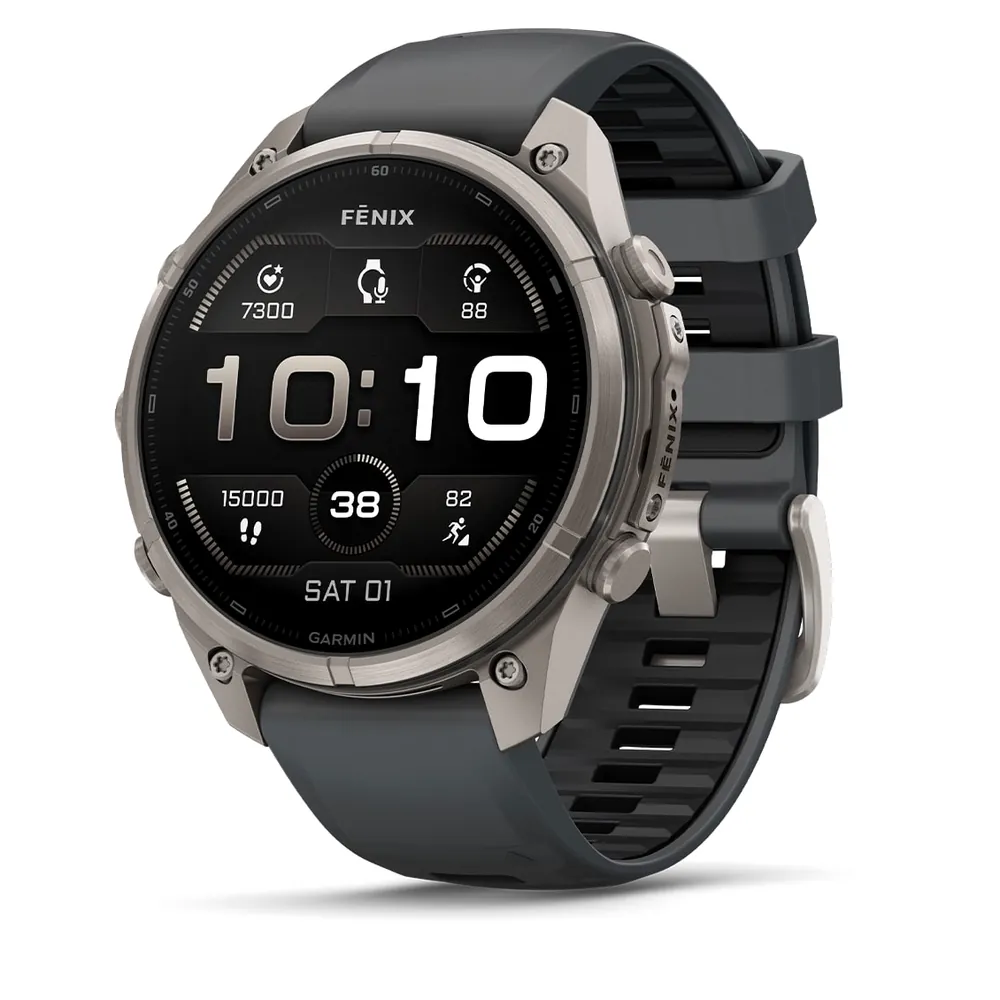 Garmin Fenix 9 Pro, 47 мм, титановый, черный силиконовый ремешок, фото 1 из 7
