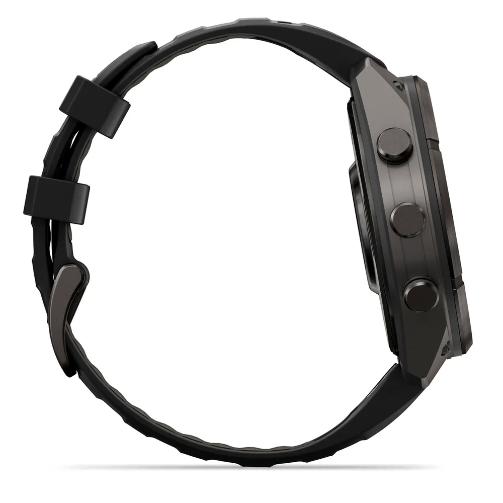 Garmin Fenix 9 Pro, 47 мм, титановый, угольно-серый DLC, черно-серый силиконовый ремешок, фото 6 из 7