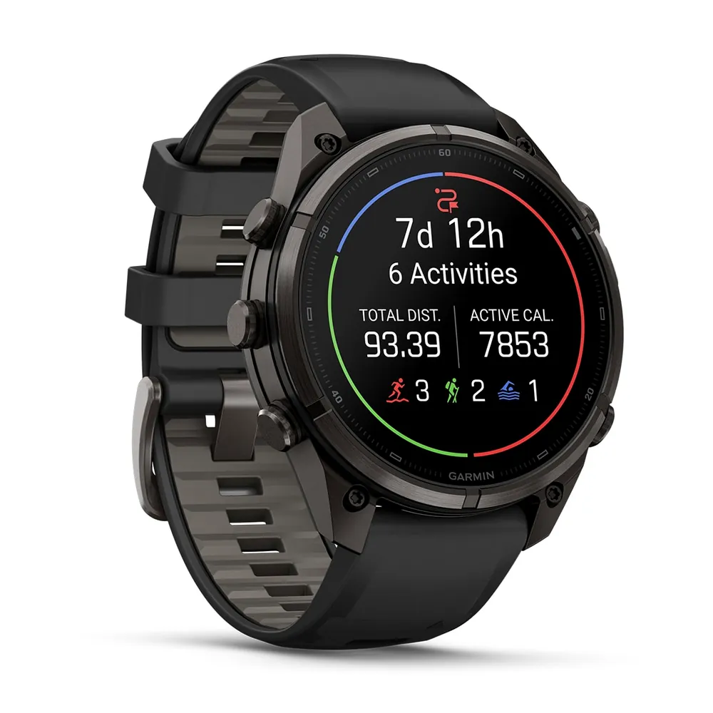 Garmin Fenix 9 Pro, 47 мм, титановый, угольно-серый DLC, черно-серый силиконовый ремешок, фото 7 из 7