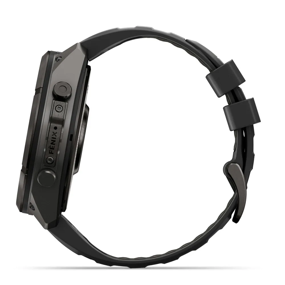 Garmin Fenix 9 Pro, 51 мм, титановый, угольно-серый DLC, черно-серый силиконовый ремешок, фото 6 из 7