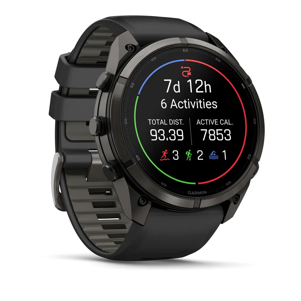 Garmin Fenix 9 Pro, 51 мм, титановый, угольно-серый DLC, черно-серый силиконовый ремешок, фото 7 из 7