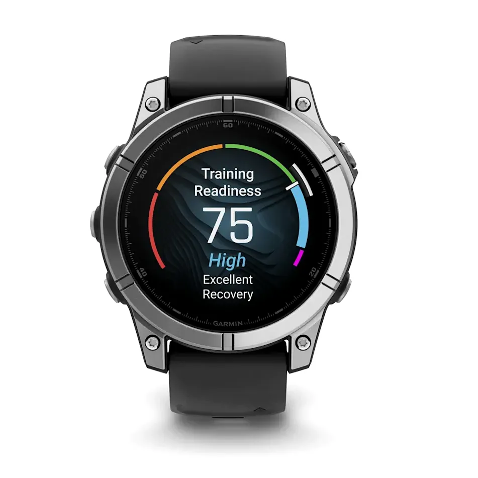 Garmin Fenix E, 47 мм, AMOLED, серебристый стальной безель, черный силиконовый ремешок, фото 2 из 7
